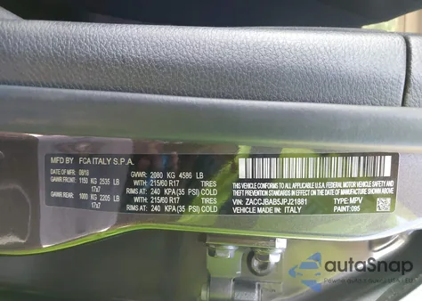 2018 Jeep Renegade Sport 4X4 из США, поврежденный, VIN ZACCJBAB5JPJ21881